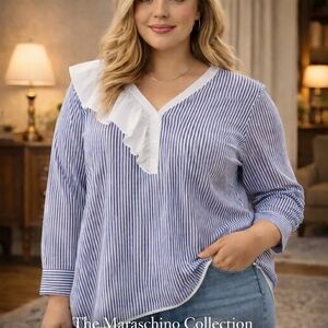 Harshman for Anthropologie Striped Ruffle Blouse | 3X NWT